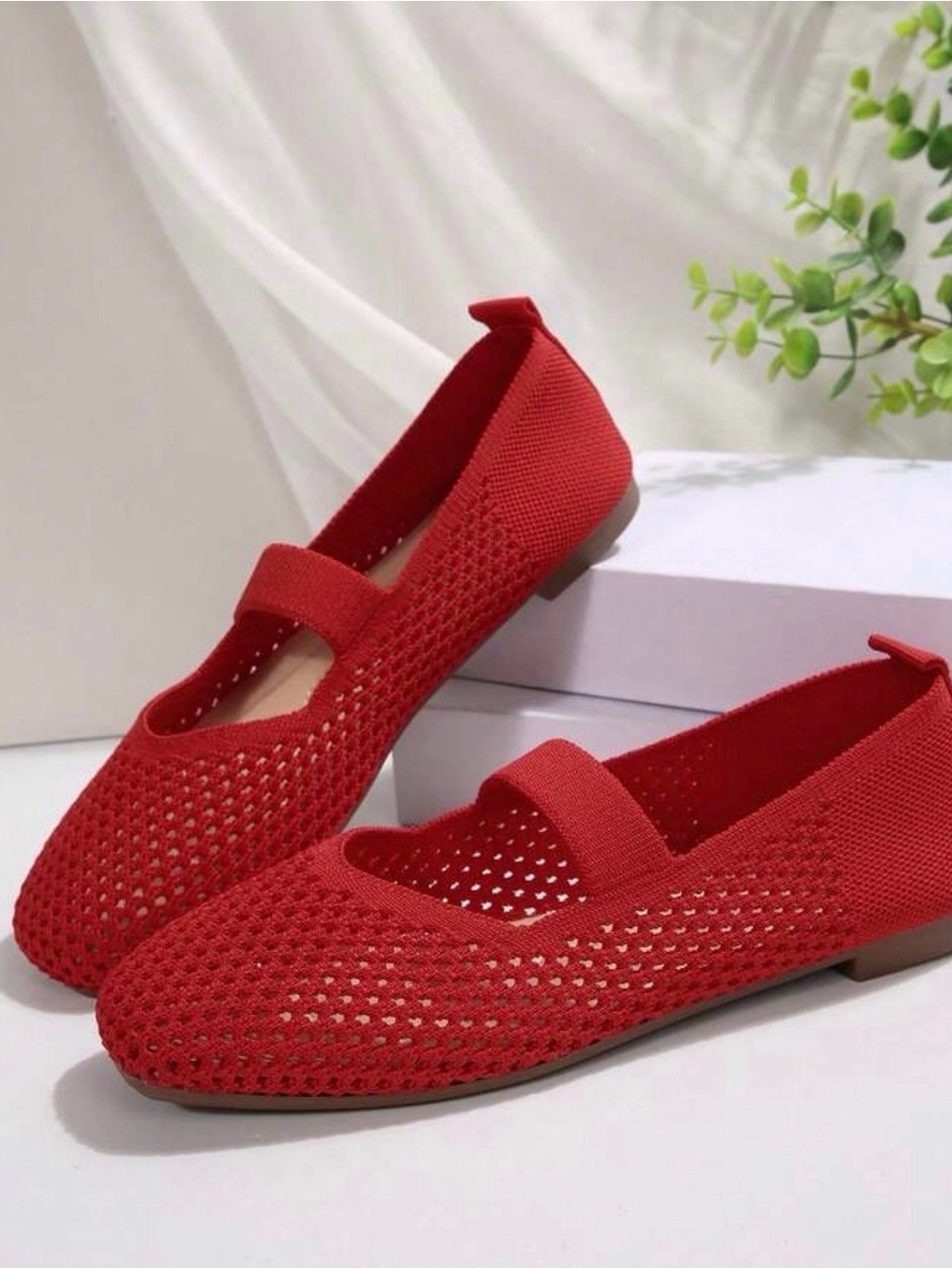 Women's Woven Mary Jane Flat Shoes, Square Toe Mesh Breathable Shoes